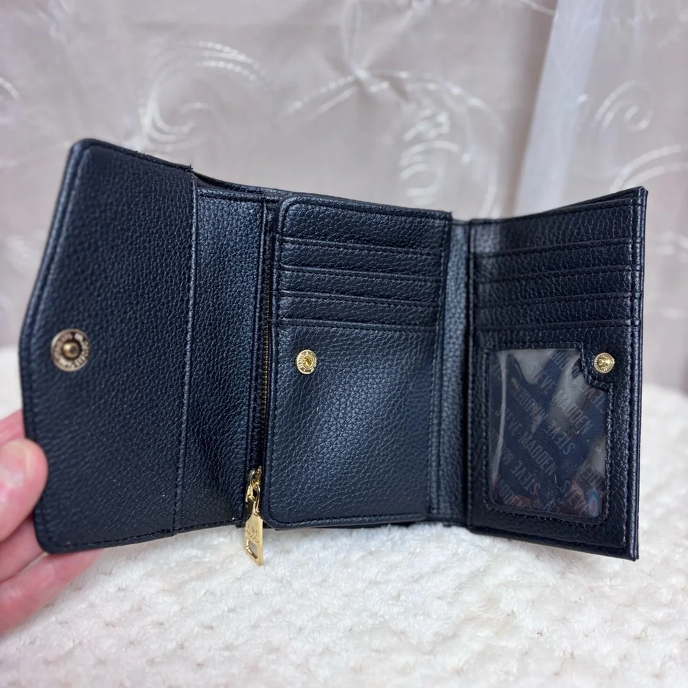 Steve Madden Faux Black Leather Tri-fold Wallet